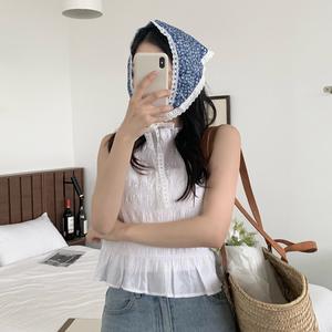 코튼 레이스 두건 스카프 여름 헤어 커치프 니트 면 반다나 삼각 쁘띠