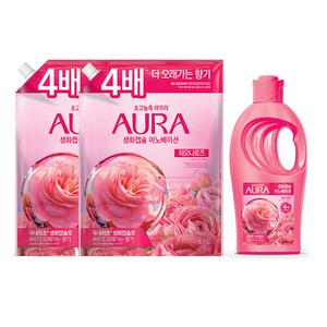 아우라 생화캡슐 섬유유연제 피오니로즈, 1L, 용기, 1개+1.7L, 리필, 2개