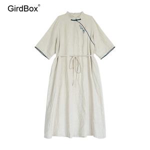 봄여름 개량한복 GirdBox 면 린넨 자수 원피스 철릭원피스 생활한복