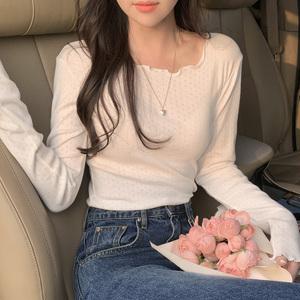 (청순글램/봄티셔츠) 다이아 펀칭 프릴 여리핏 긴팔 티셔츠 ts4007