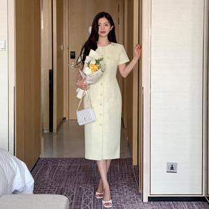 (백화점납품/브랜드공정/격식룩) 모디프 포켓 버튼 트위드 H라인 롱 반팔 원피스 op16