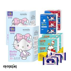 [헬로키티][복합세트] 4겹 핑크리본화장지 2팩 +팝업티슈 6팩 + 키친타월 6