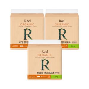 라엘 유기농 순면커버 팬티라이너 롱, 18P, 3개