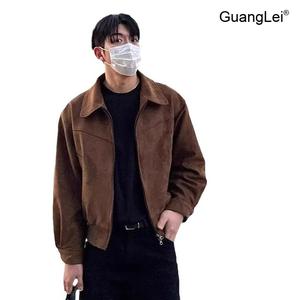 남성가죽자켓 GuangLei 봄가을 커플룩 스탠다드 카라 오버핏 캐주얼 외출용