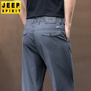 JEEP 봄 여름 남성 스판 빅사이즈 코튼 와이드 팬츠 스트레이트 비즈니스 캐주얼 바지
