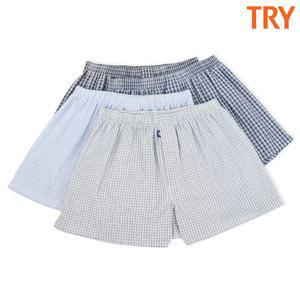 try 남자 트렁크 4매 세트 체크 남성 팬티 사각 여름 쿨 시어서커 스판 밴드 속옷 TMT