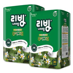 [30%즉시할인] 퓨어그린 무형광 3겹 25m 화장지 30롤x2개/삼정펄프