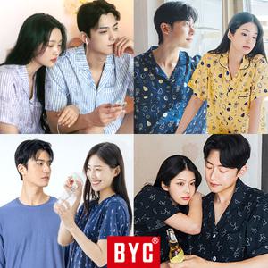 [BYC] 여름 잠옷 세트 커플 반팔 남성 여성 쿨 파자마 바지 체크 빅사이즈 110 모달 냉