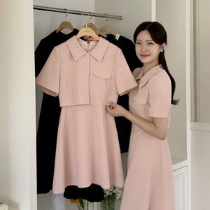 (링클프리O/2기장/여름하객룩/10등신비율) 아로엔 카라 쫀쫀 2기장 플레어 원피스 op1