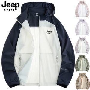 지프 JEEP SPIRIT 남녀공용 하이넥 바람막이 아노락 방수 방풍 투톤 자켓 후드 집업 캠