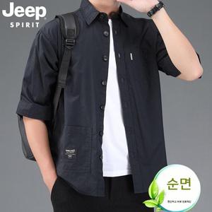 JEEP 순면  7부 소매 셔츠 남자 봄가을 빅사이즈 루즈핏 캐주얼 상의