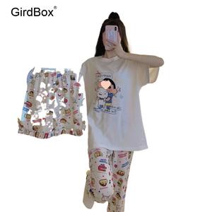 여성잠옷 짱구잠옷 여름 파자마 GirdBox 세트 면 홈웨어 원피스