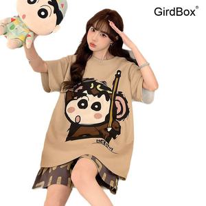 짱구잠옷 여성 여름잠옷 GirdBox 빅사이즈 순면 원피스파자마 청소년