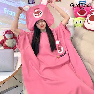 한교동 귀여운 캐릭터 GirdBox 여성잠옷 반팔 원피스잠옷 여름 홈웨어