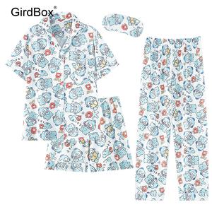 여름잠옷 한교동 여성 순면 GirdBox 반팔 긴바지 파자마 세트 홈웨어