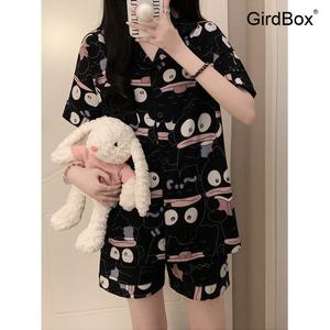 여름잠옷 여성 반팔 파자마 GirdBox 한교동 홈웨어 세트 면 수면