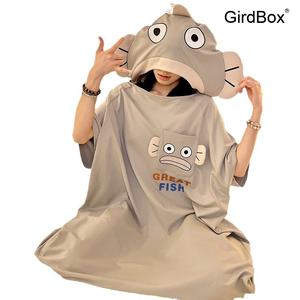여름 한교동 캐릭터 잠옷 GirdBox 순면 반팔 원피스 홈웨어 여성 빅사이즈