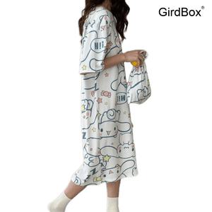 여름잠옷 GirdBox 여성원피스잠옷 시나모롤 반팔 임산부 홈웨어 순면 파자마