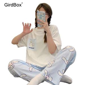 여성잠옷 GirdBox 여름 순면 쿨링 반팔 긴바지 파자마 세트 홈웨어