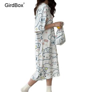 여름잠옷 원피스잠옷 GirdBox 여성홈웨어 시나모롤 반팔 임산부 파자마