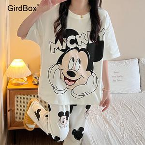 여름잠옷 여성잠옷 미키마우스 GirdBox 반팔 파자마 세트 면 수면 홈웨어