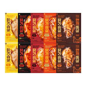 한끼통살 통살 닭가슴살 5종, 10개(허니소이, 핵불닭맛, 핫양념치킨맛, 떡볶이맛, 데리야끼맛)