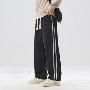 남자 와이드 루즈핏 데님팬츠 가을 슬림 남성 캐주얼 스트라이프 팬츠 청바지 겨울 EO4