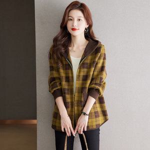 R4E여성 후드 가디건 체크 모직 봄 니트 아우터 가을 루즈핏 겨울 코트 캐주얼 젠3