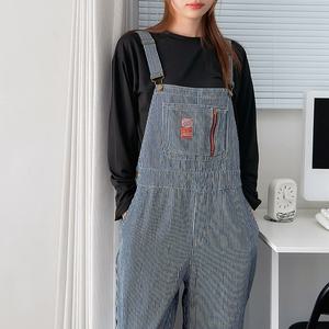 캐주얼 여름 여성멜빵바지 면 오버롤 스트라이프 점프수트 OFS-WOVR1