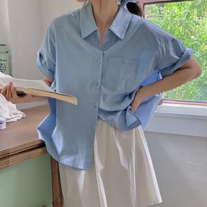 핫핑 모에드 루즈핏 카라 코튼 반팔셔츠