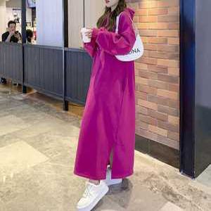 캐주얼 벨벳 박스티 보온 후드 여성 원피스 롱 기모