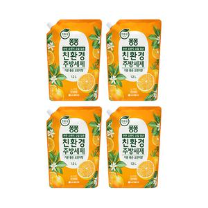 퐁퐁 친환경 주방세제 리필, 오렌지, 1.2L, 4개