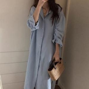 여성 롱원피스 린넨셔츠원피스 셔츠형 카라 바캉스 물놀이 비치