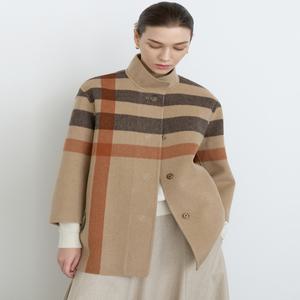 닥스 여성 24FW [캐시미어 블랜디드] 베이지 빅체크 울캐시미어혼방 하프코트 DLCO4DE91I2