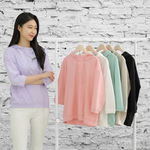 고급면 간절기 후드티셔츠 7부 소매 스판 면티 환절기 여성티셔츠 의류 여성티