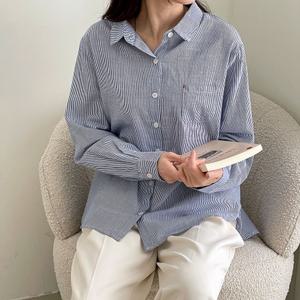 [다잇템] 여자 박스핏 주머니 박시 힙커버 단가라 셔츠