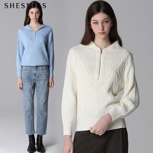[쉬즈미스(SHESMISS)] 울 혼방 하프 집업 니트 풀오버 (택가격:168000원)