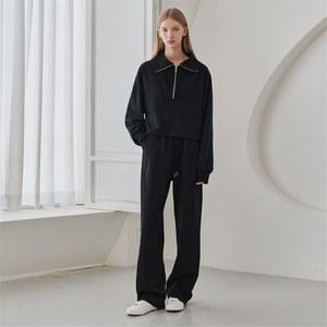 [누브] Collar Zip up T-Shirts Set Up - Black