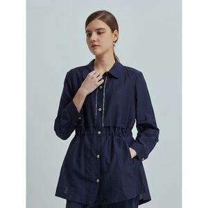 [하프클럽/크로커다일레이디]네이비 린넨혼방 풀오픈 블라우스 CLCMBL206