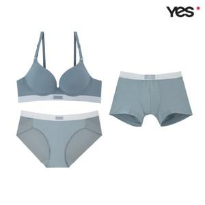 [롯데백화점]예스 힐링데이 노와이어 블루그레이 커플속옷세트 YSWBA801YSWPA801YSMDA801