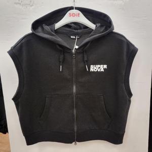 소이 HC22 블랙 크롭 후드 셋업 조끼 여아 여름용 블랙 면 이중지퍼 후드 조끼 25M078