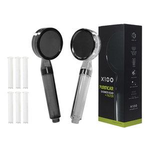 X100 샤워기헤드 여행용 수압상승 샤워 필터 절수 샤워기 헤드 PH-1000 리필5개포함+세면대필터 세트