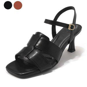 갤러리아 세라 여성 소가죽 스퀘어 위빙 스트랩 샌들힐 C24S014 검정 6CM