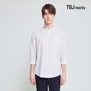 남성 7부 코튼린넨 루즈핏 헨리넥 스트라이프 셔츠 T202SH210P)