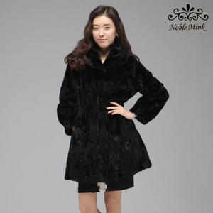 [노블밍크][노블밍크] 438-1 볼륨소매 반후드 밍크패치 코트