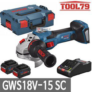[보쉬] GWS18V-15SC 충전그라인더 18V 8.0Ah 배터리 2개 100mm 6단계 속도조절 커넥티비티 킥백컨