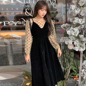 [하프클럽/임산블리 ]도트 블라우스 벨벳 스트랩 원피스 세트 루즈 임산부복