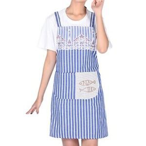 더벨라 스트라이프 레이스 장식 앞주머니 앞치마 블루