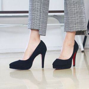 여성슈즈 여성 스웨이드 11cm 가보시 펌프스 블랙 레드 2color