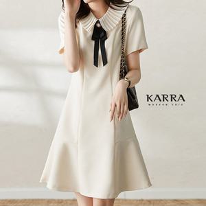 [카라] KARRA 플리츠카라에이라인원피스+브로치SET_A4M0089